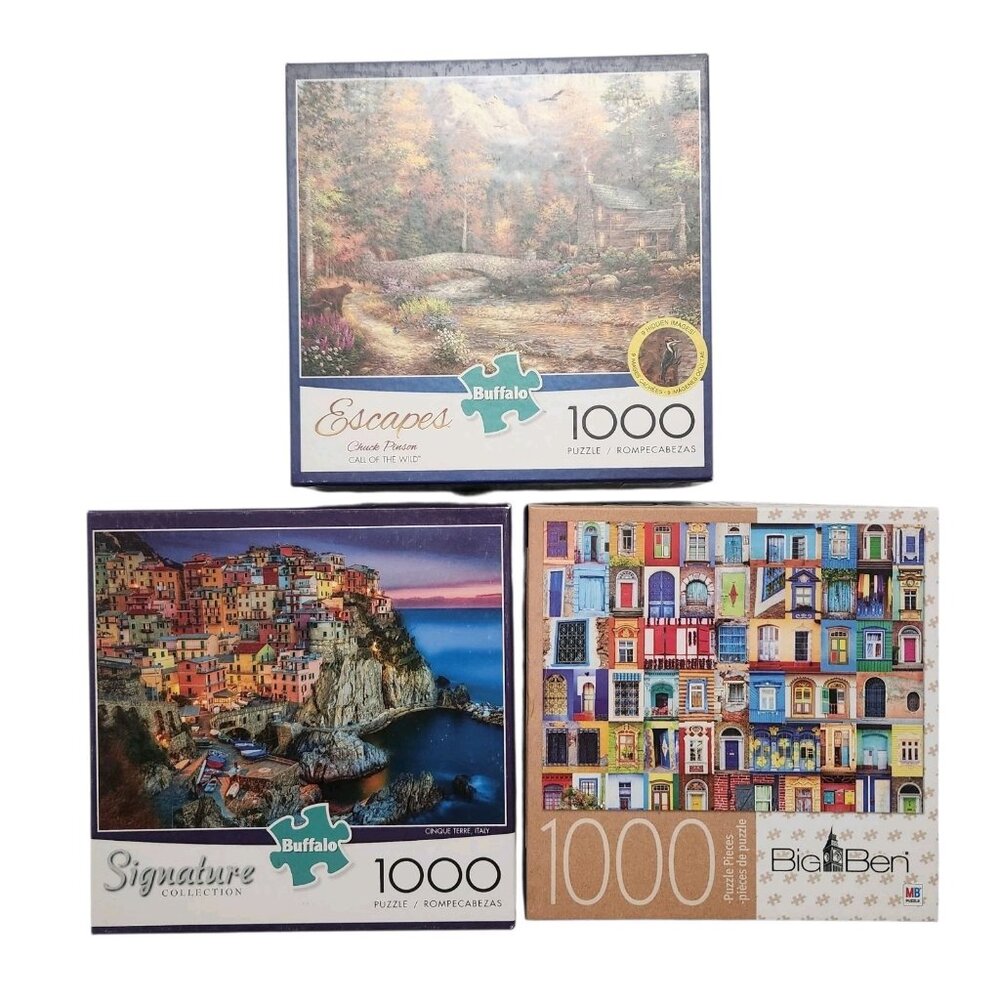 Lot of 3 1000 Piece Puzzles Cinque Terre Italy Doors and Windows Collage
